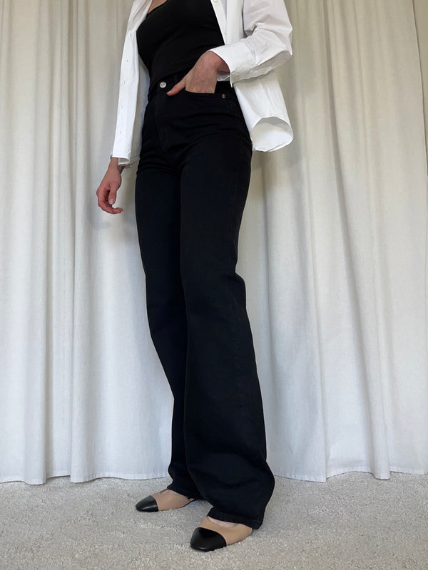 Wide Highwaist Jeans, Sort